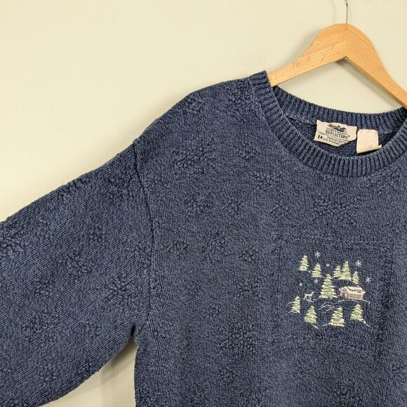 Pullover Sweater Mens L Blue Vintage 90s Embroider Snow Dad Cabin Ski Holiday - Picture 7 of 11